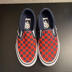 Vans Slip On Red and Blue Checkerboard Shoes Sz 5.5